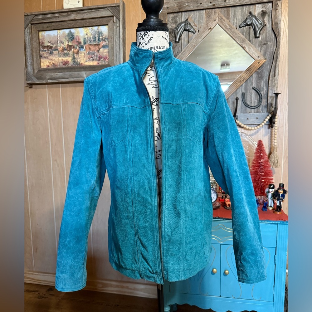 Chicos Blue Genuine Suede Leather Jacket